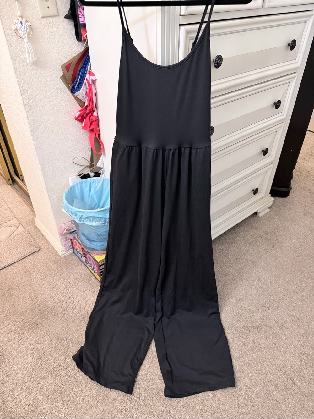 Black Wide-Leg Jumpsuit with Spaghetti Straps (S) Great for Summer!